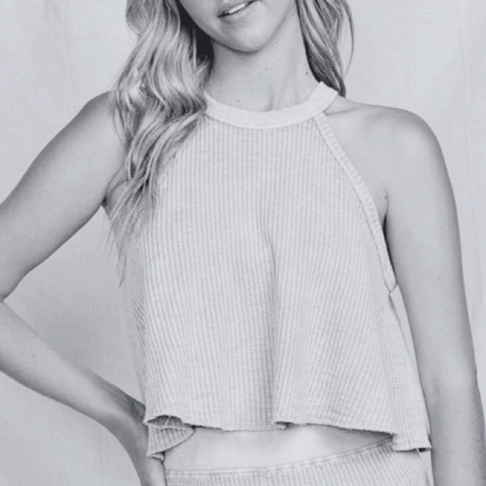 Maronie Blue Ribbed Crop Tank Top